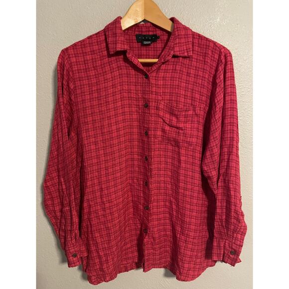 Hatch Shirt Womens Size 1 Small Red Plaid Button Up Long Sleeve Soft Lightweight - Picture 1 of 8